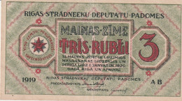 LATVIA. 3 Rubli.  1919  P-R2. VF - Letonia