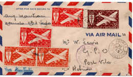 71745 - Neukaledonien - 1943 - 5F Luftpost MiF A LpBf NOUMEA -> Neue Hebriden, M Zensurstpl - Storia Postale