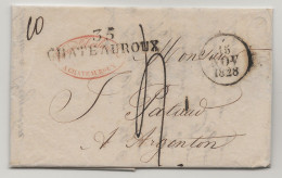 Lettre LAC 1828 Cursive 35 CHATEAUROUX Indre Pour Argenton Creuse Taxe 4 Décimes - 1801-1848: Vorläufer XIX