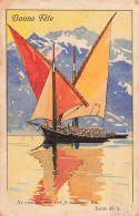 Bonne Fête Litho Barque Sur Le Lac Léman 1919 Verset Biblique Esaïe 43:5 Ne Crains Point Région Vevey - Genfersee