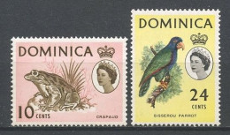 DOMINIQUE 1963 N° 166 Et 170 ** Neufs MNH Superbes C 10.40 € Faune Batracien Crapaud Oiseaux  Birds Perroquet Animaux - Dominique (...-1978)