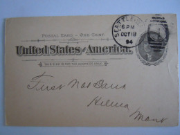 USA Oct 1894 Scott UX12 Postal Card Seatle To Helena Mont Entier Ganzsache - ...-1900