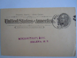 USA Apr 1896 Scott UX12 Postal Card Bozeman, Mont To Helena, Mont Entier Ganzsache - ...-1900