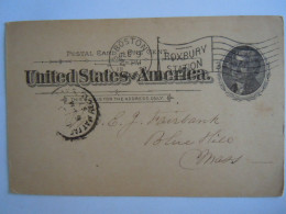 USA Oct 1897 Scott UX12 Postal Card Boston Boxbury Station To Blue Hill Mass Entier Ganzsache - ...-1900