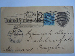 USA Jun 1897 Scott UX12 Postal Card + 264 Damaged NewYork, N.Y. To Lichtenfels Germany Entier Ganzsache - ...-1900