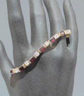 -ANCIEN BRACELET ARGENT VERMEIL Poinçon 925° & FAS + PIERRES ROUGES & Cristal   E - Bracelets