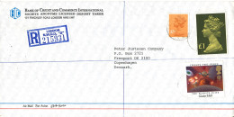 Great Britain Registered Air Mail Bank Cover Sent To Denmark 24-5-1985 (Bank Of Credit And Commerce International London - Storia Postale