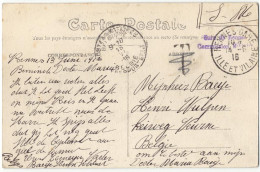 Ab14:S.M.18.06.1916:RENNES GARE + GARE DE RENNES COMMISSION MILITAIRE >Belgique : T Annulé... - Zona Non Occupata