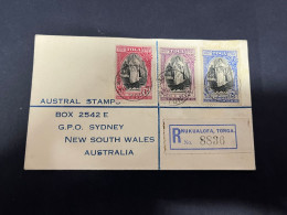 14-11-2023 (2 V 14 A) Kingdom Of Tonga - 3 Queen Stamp - Registered Cover Posted To Australia - (1939) - Tonga (...-1970)