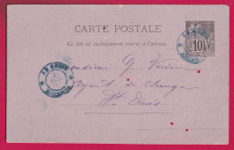 ENTIER ALPHEE DUBOIS CAD BLEU LA REUNION ?? POUR ST DENIS 1892 LETTRE - Storia Postale