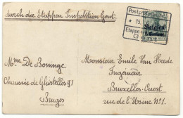 Ab22:15.06.1916: PK Gefrank:zegel Generaal Gouverm.verstuurd > BRUGGE >BRUXELLES Via Etappe Gebiet GENT - OC26/37 Etappengebied.