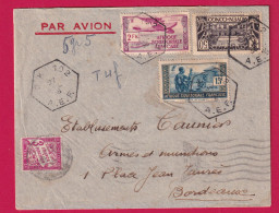 CONGO FRANCAIS CACHET HEXAGONAL PK 102 AEF 1938 TAXE DUVAL 3FR POUR BORDEAUX LETTRE - Cartas & Documentos