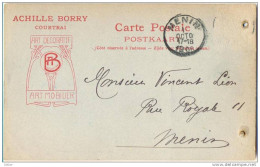 _Kv884: CARTE POSTALE POSTKAART: ACHILLE BORRY COURTRAI ART DECORATIEF .postzegel Is Weggenomenen ...> Menin 1908 - Menen