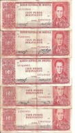 BOLIVIE 100 PESOS L.1962 VF P 163 ( 5 Billets ) - Bolivia