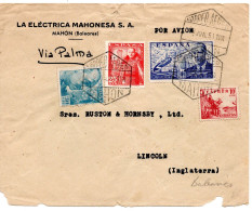 71807 - Spanien - 1951 - 1Pta Luftpost MiF MAHON -> Grossbritannien - Storia Postale