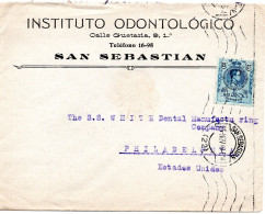 71811 - Spanien - 1919 - 25c Alfonso EF A Bf SAN SEBASTIAN -> Philadelphia, PA (USA) - Lettres & Documents