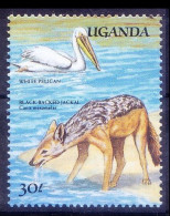 White Pelican, Water Birds, Black Backed Jackal, Uganda 1989 MNH - Pellicani