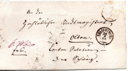 71830 - Altdeutschland / Wuerttemberg - 1858 - Bf (Marke Abgefallen) SPAICHINGEN -> AULENDORF -> OLTEN (Schweiz) - Storia Postale