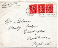 71835 - Frankreich - 1929 - 3@50c Semeuse A Bf VERSAILLES - ... -> Grossbritannien - Storia Postale