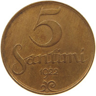 LATVIA 5 SANTIMI 1922  #s036 0499 - Letonia