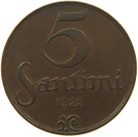 LATVIA 5 SANTIMI 1922  #s050 0539 - Latvia