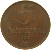 LATVIA 5 SANTIMI 1922  #s018 0261 - Latvia