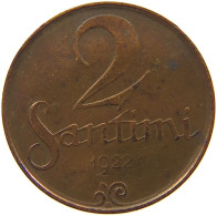 LATVIA 2 SANTIMI 1922  #a085 0707 - Letonia