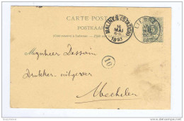 Entier Postal 5 C Chiffre Simple Cercle LIER 1893 -  Repiquage Drukkerij Taymans  -  GG431 - Postcards 1871-1909