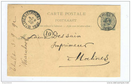 Entier Postal 5 C Chiffre Simple Cercle THIELT 1892 - Signé Pollet Pour Instituteur WAARSCHOOT  -  GG417 - Briefkaarten 1871-1909