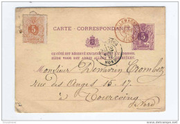 Entier Type No 28 + 28 BXL 1879 Vers La France - TRES RARE Vignette Annulée Par Cachet Entrée ALLEMAGNE LILLE  --  DT292 - Briefkaarten 1871-1909