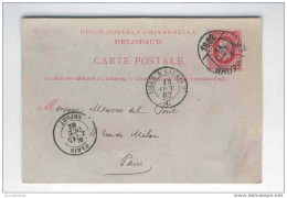 Entier Carte Postale Type No 30 Cachet Elliptique BRUXELLES 1882 Vers La France -  Peu Commun Vers L'Etranger --  EE520 - Cartoline 1871-1909