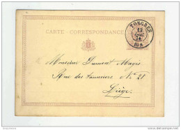 Entier Postal 5 C Chiffres Double Cercle TONGRES 1874 Vers LIEGE - Signé Vandervelden , Bottier  --  GG631 - Briefkaarten 1871-1909