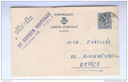 Entier Postal 90 C Lion Héraldique TIELT 1952 - Cachet Privé De Gouden Ooievaar , Stationstraat - GG498 - Postcards 1951-..