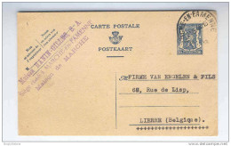 Entier Postal 50 C Sceau De L'Etat MARCHE EN FAMENNE 1944 - Cachet Privé Quincaillerie Hanin-Gilles   - GG490 - Briefkaarten 1934-1951