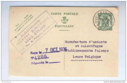 Entier Postal 35 C Sceau De L'Etat AUVELAIS 1936 - Cachet Privé Soudure Electrique Evrard  - GG486 - Briefkaarten 1934-1951