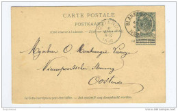 Entier Postal 5 C Armoiries  Simple Cercle BLANKENBERGHE 1896 -  Cachet Privé Lauwereyns , Aannemer    -  GG449 - Postcards 1871-1909