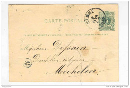 2 X Entier Postal 5 C  Simple Cercle Dateurs Diff. HAMME 1882 / 1902  -  GG459 - Tarjetas 1871-1909