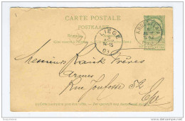 Entier Postal REPONSE 5 C Armoiries Simple Cercle ARGENTEAU 1903 - Commande D'Armes à Raick LIEGE  -  GG436 - Briefkaarten 1871-1909