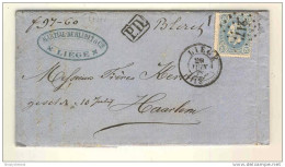 Lettre TP No 31 Bleu De Prusse Clair Cachet à Points 217 LIEGE 1872 Vers NL  - TARIF PREFERENTIEL  --  JJ253 - 1869-1883 Léopold II