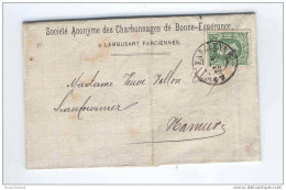 Lettre TP No 30 Cachet Double Cercle FARCIENNE 1876 - Entete Charbonnage Bonne-Espérance à LAMBUSART  --  COL224 - 1869-1883 Léopold II