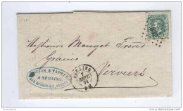 Lettre TP No 30 Cachet à Points 332 SERAING 1871 - Cachet Moulin à Vapeur Chéron § Robert  --  COL213 - 1869-1883 Léopold II