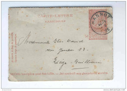 Carte-Lettre 10 C Fine Barbe HANNUT 1895 Vers LIEGE   -- HH/512 - Kartenbriefe