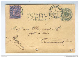 Entier Postal 5 C Chiffre En EXPRES Avec TP 48 BRUXELLES NORD 1887 Vers GRAMMONT  -- HH/487 - Postcards 1871-1909