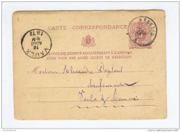 Entier Postal 5 C Chiffre Cachet Double Cercle WERVICQ 1878 Vers Dapsens , Chaufournier à VAULX  --  HH/060 - Cartes Postales 1871-1909