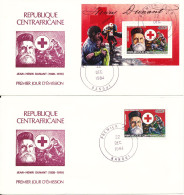 Central African Republic FDC 22-12-1984 RED CROSS Single Stamp And Souvenir Sheet On 2 Covers With Cachet - Centrafricaine (République)