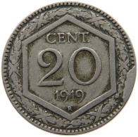 ITALY 20 CENTESIMI 1919 Vittorio Emanuele III. (1900 - 1946) MINTING ERROR AVERS OVERSTRUCK #s070 0457 - 1900-1946 : Vittorio Emanuele III & Umberto II