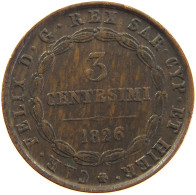 ITALY STATES SARDINIA 3 CENTESIMI 1826 L TORINO Carlo Felice 1821-1831 #t016 0361 - Piemont-Sardinien-It. Savoyen