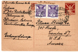 71849 - Tschechoslowakei - 1921 - 40H Allegorie GAKte M ZusFrankatur CESKE BUDEJOVICE -> Camden, NJ (USA) - Storia Postale