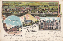 PETANGE - GRAND DUCHÉ DU LUXEMBOURG - LITHOGRAPHIE MULTIVUES DE 1904 - TAMPON FERROVIAIRE LUXEMBOURG - LONGWY... - Petingen