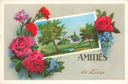 FÊTES ET VOEUX - Amitiés De Liège - Eglise - Campagne - Fleurs - Carte Postale Ancienne - Andere & Zonder Classificatie